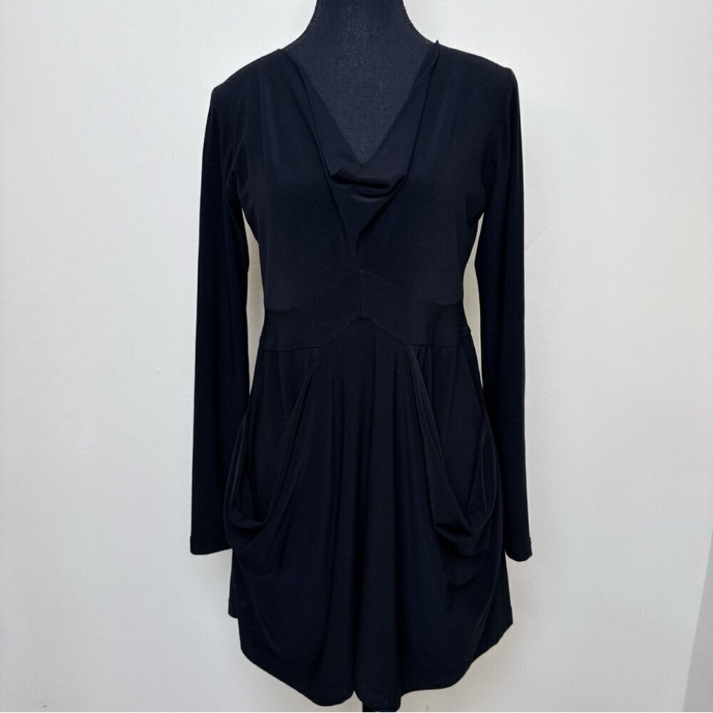 Sympli Womens 8 Cowl Neck Ruched Long Sleeve Tunic Black Color